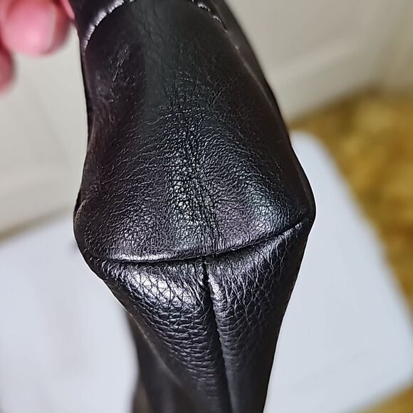 Wristlet Leather Black Silvertone Hardware Green Satin Style Lining - Picture 5 of 8